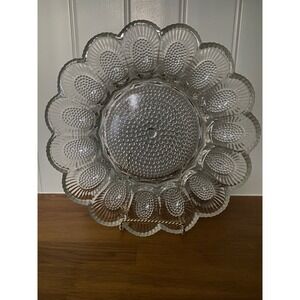 Vintage Clear Hobnail Glass Deviled Egg Platter | Scalloped Round Tray | Easter